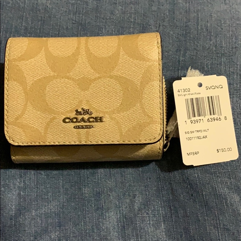 Beige Coach Tri-Fold Wallet